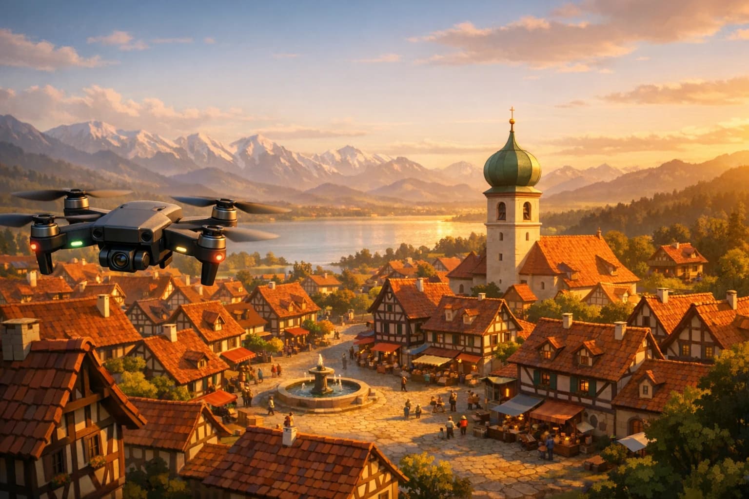 Drohne über der Skyline von Sankt Hofen
